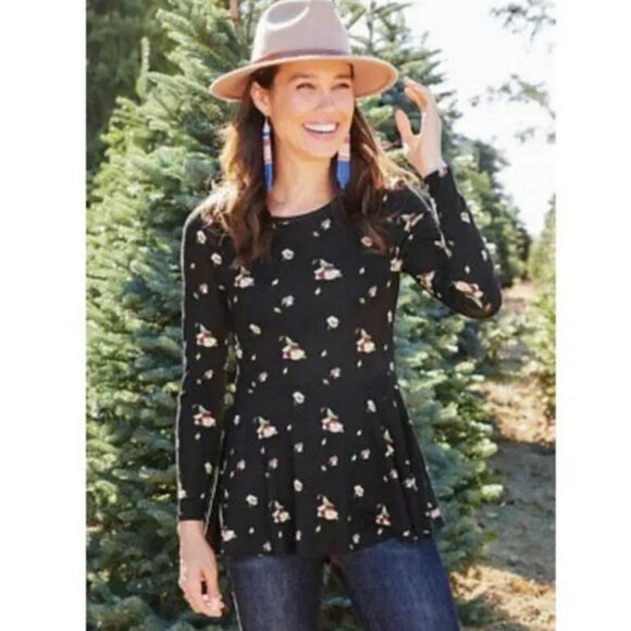 Matilda Jane black with floral print peplum top. Women's size S - Picture 2 of 8